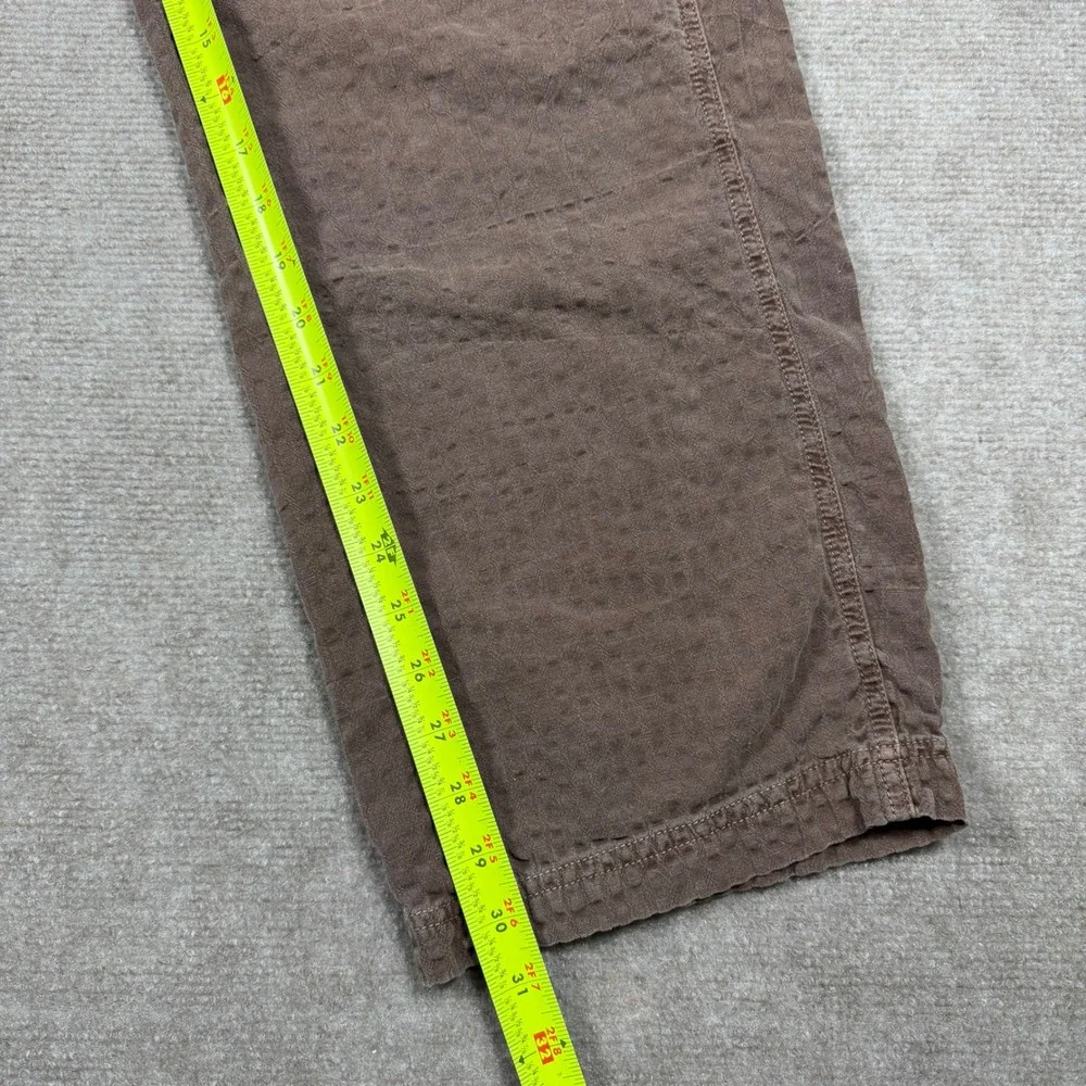Free People Brown Linen Blend High Rise‎ Pleated Textured Tapered Leg Pants Sz 2